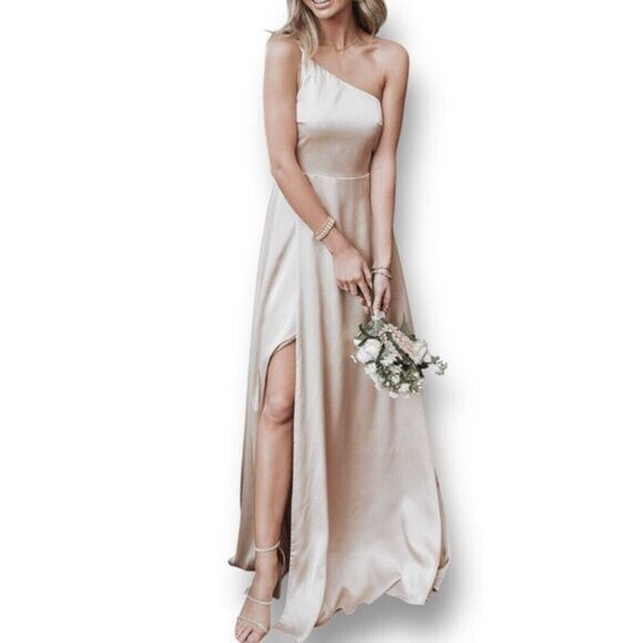 Show Me Your MuMu M Shannon One Shoulder Dress Show Me the Ring Slit Gown Formal - Picture 1 of 9